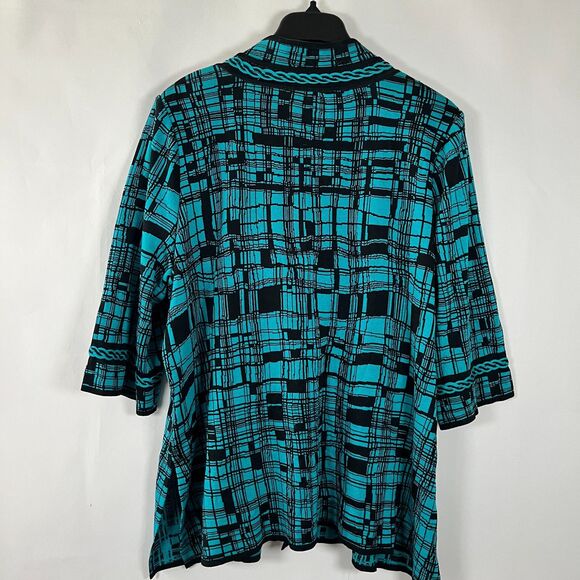 Ming Wang Cardigan Size 3X Teal Black Funky Artsy Abstract Colorful Work Office - Picture 11 of 15